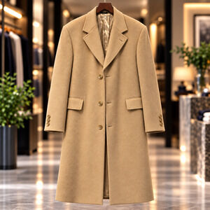 Vintage Malcolm Kenneth 100% Mongolian Cashmere Overcoat 44L Camel Hudson's NY